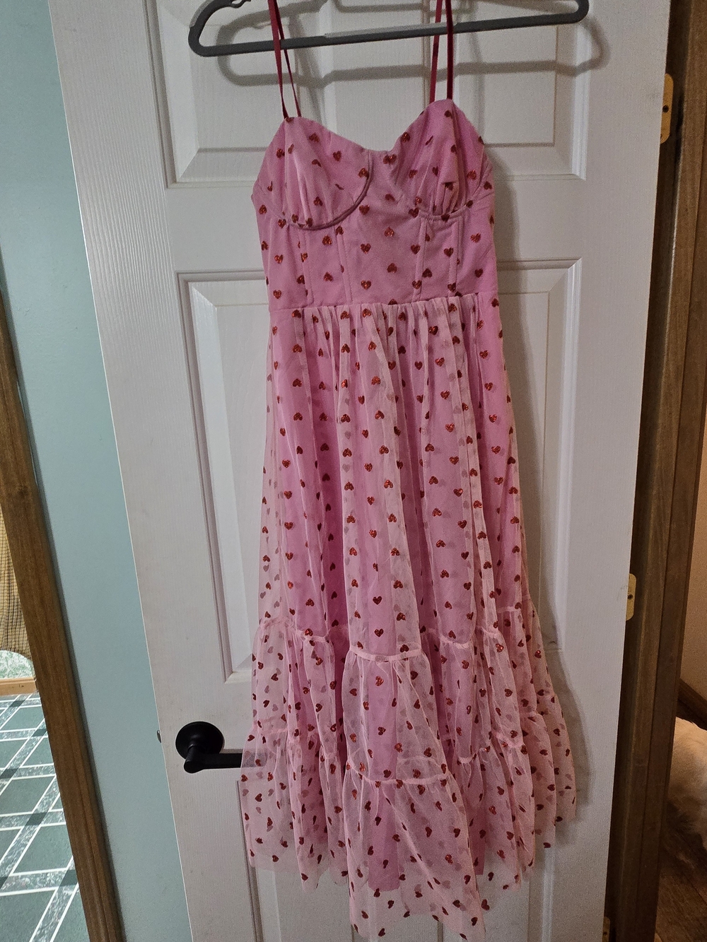 Betsey Johnson Pink Dress with Red Heart Print - Picture 2 of 4
